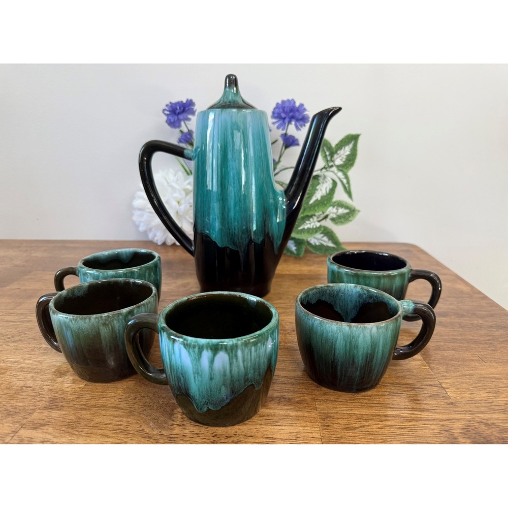 Blue Mountain Pottery Coffee Set Vintage Canadian Pottery Green‎ Drip Glaze